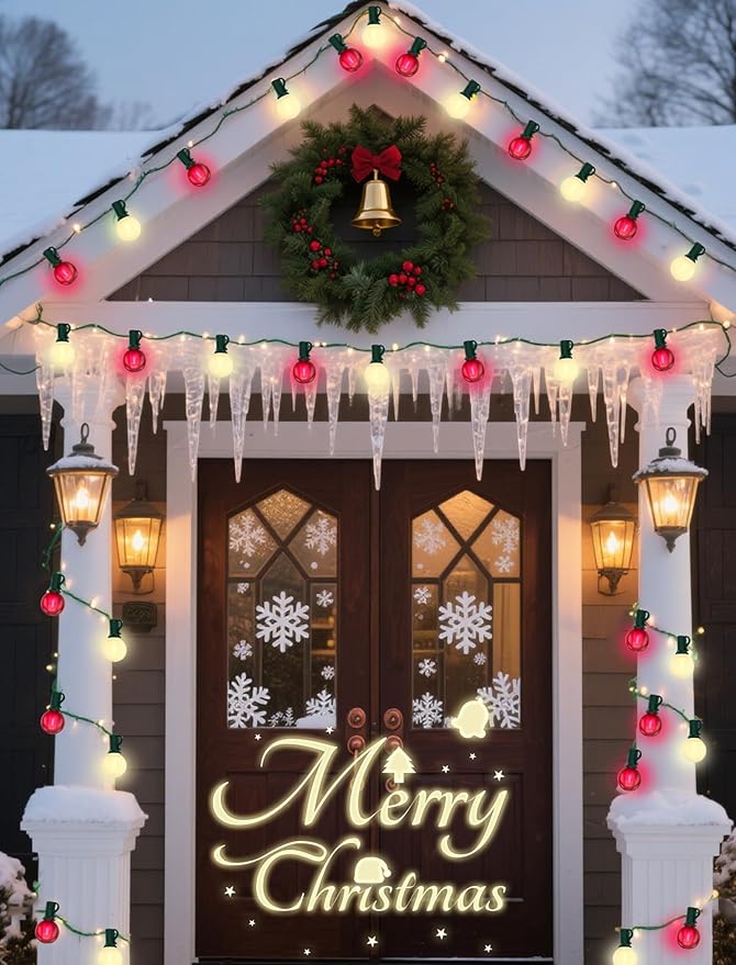 Abeja G40 Globe Patio String Light, 50Ft G40 Red White String Lights with 27 G40 LED Bulbs(2 Spare), Hanging Patio Globe String Light for Christmas Garden Holiday Party Decor-Green Line