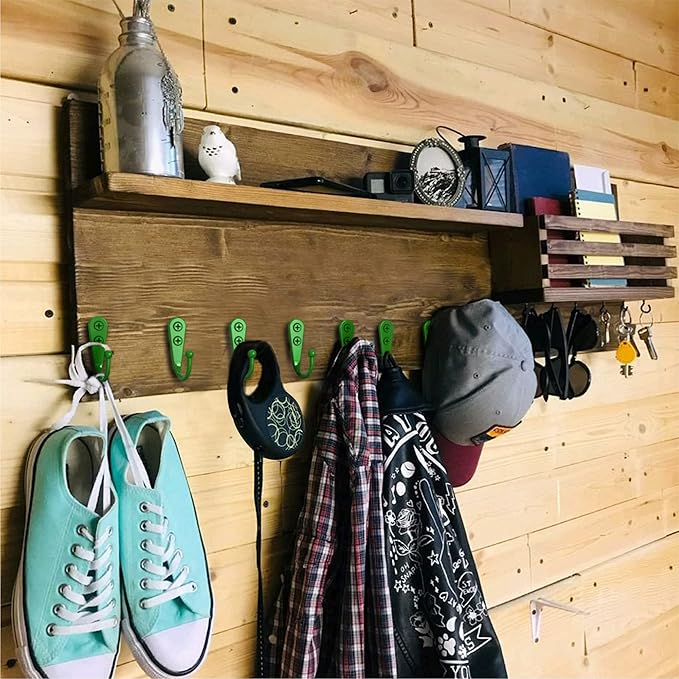 15 Pcs Coat Hooks, Hanger Hook with 30 Pieces Screws for Hanging Hat, Towel, Key, Robe, Coats, Scarf, Bag, Cap, Coffee Cup, Mugs(Green)