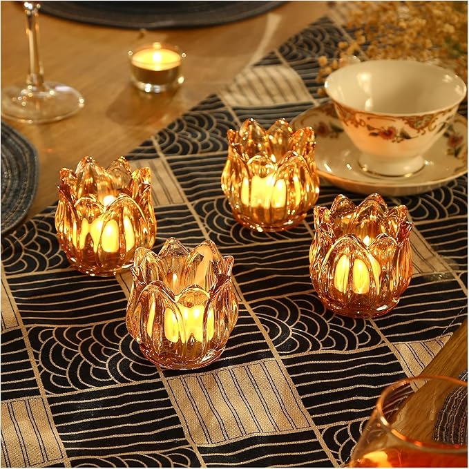 GOLDEAL 6Pcs Gold Votive Candle Holders, Thick Glass Tea Light Candle Holder Bulk, Tealight Candle Jars for Wedding Table Decor, Party Supplies, Bridal Shower Decorations, Centerpieces for Tables
