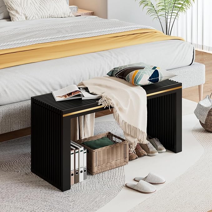 Bamboo Dining Bench Indoor Long Entryway Shoe Rack Benchs,Outdoor Modern Wood Benches 35 Inch Bamboo Bench for Living Room Hallway Bedroom Bathroom