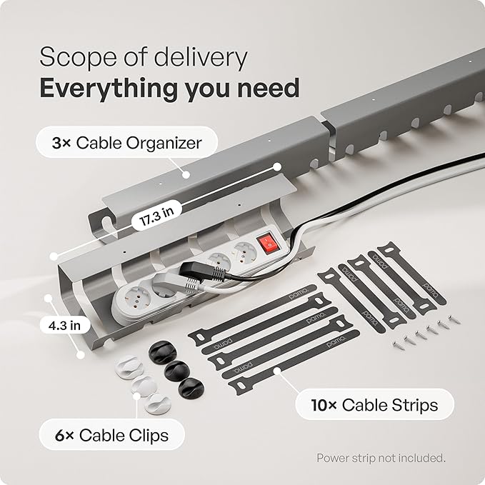 PAMO Cable Management Under Desk for Easy mounting Under-Table I Set of 3 - with 10X Cable Ties I Desk Organizer for Office/Home Office Table Thoughtful Cable Tray Holder