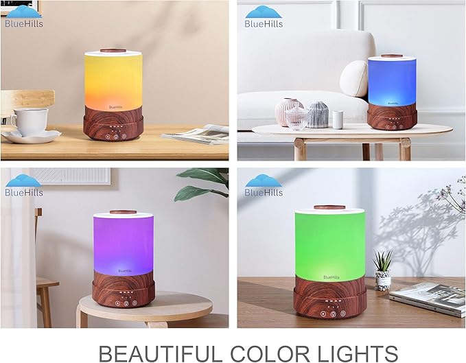 BlueHills Premium Set of Two Large 2500 ML and 4000 ML XL Essential Oil Diffusers Humidifier Combo for Large Room Home with Décor LED Lights Great Gift – Value Pack of Dark Wood Grain