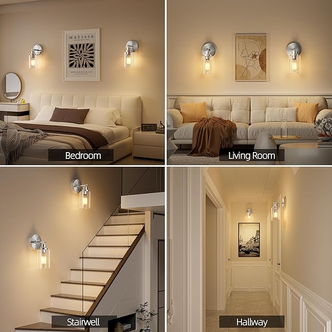GORDNWE 1-Light Bathroom Wall Sconce, Brushed Nickel Vanity Light, Modern Wall Light Fixture with Clear Glass Shade and E26 Bulb Base, Wall Lamp Wall Mount Light Fixtures for Mirror, Bedroom, Hallway