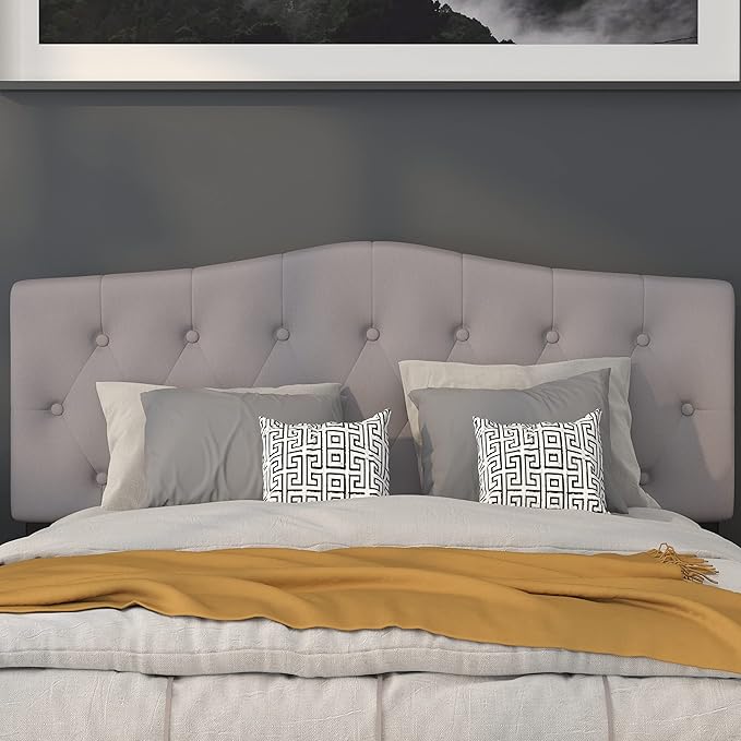 Flash Furniture Cambridge Tufted Upholstered Queen Size Headboard in Light Gray Fabric