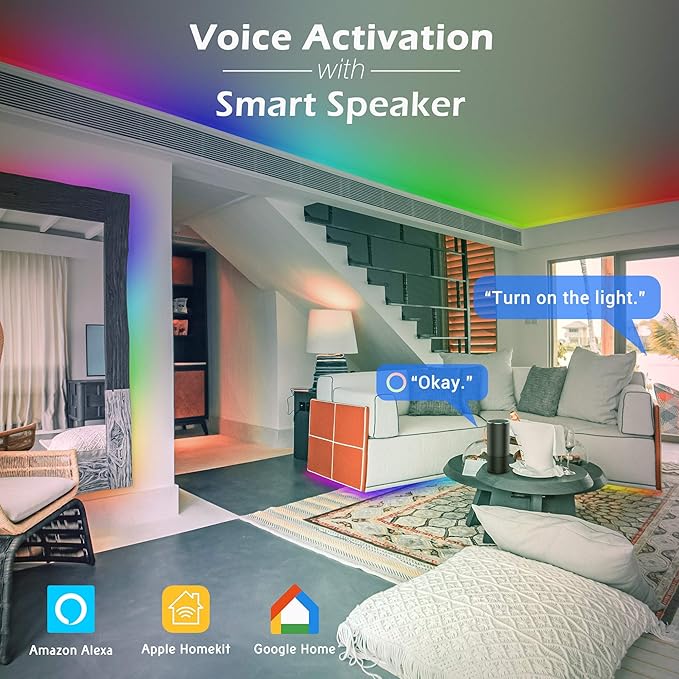 AW 6.6ft LED Strip Light Kit APP Control Music Sync Color Changing Wifi Smart 60 LEDs Ambient Lamp Compatible with Alexa & Google Assistant for Bedroom Gaming Room
