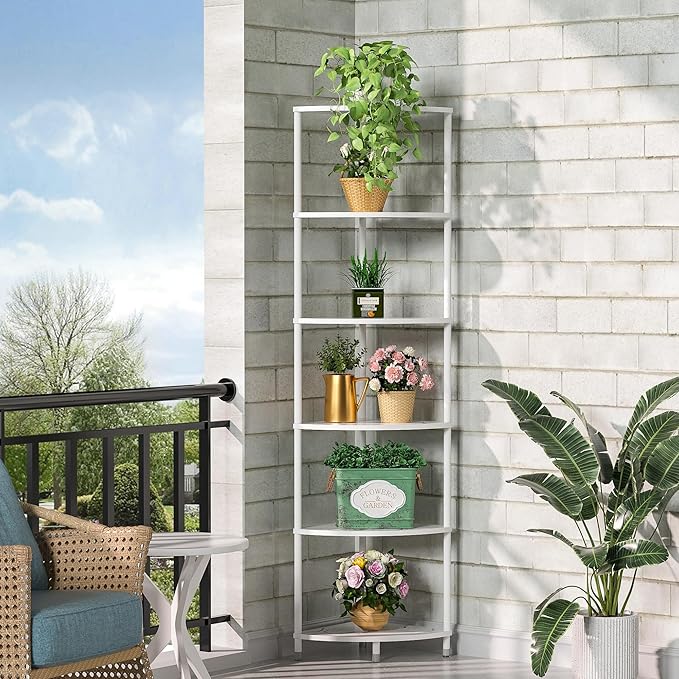 6 Tier Corner Shelf Stand, 54.4" Kitchen Shelf Organizer with Metal Frame, Small Corner Shelf for Organization & Storage, Marble White Corner Shelf for Kitchen Decor Accessories