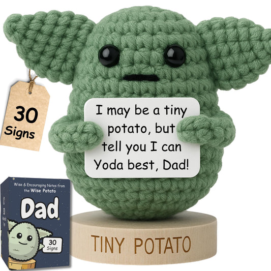 Dad Gifts From Son Daughter - Handmade Baby Yoda Positive Crochet with 30 Funny Signs - Yoda Best Dad Ever Birthday Gift for Husband, Stepdad, Friend - Funny Birthday Presents