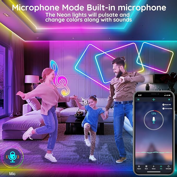 120Ft Led Rope Lights, Flexible Neon Lights Control with App/Remote, Multiple Modes, IP65 Outdoor RGB Waterproof, Music Sync Gaming Light Strip for Bedroom Decor
