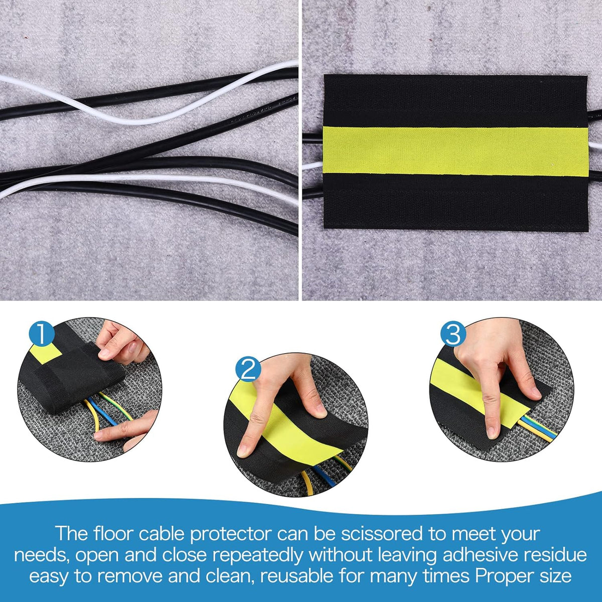 WILLBOND Carpet Cord Cover Cable Grip Floor Cover Cable Protector Management Only for Commercial Office Carpet(Black and Yellow,39.37 ft)