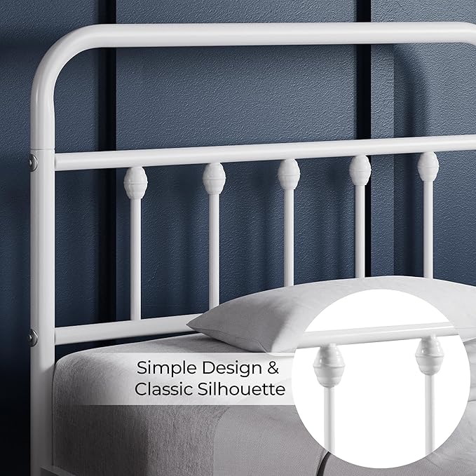 Yaheetech Classic Metal Platform Bed Frame Mattress Foundation with Victorian Style Iron-Art Headboard/Footboard/Under Bed Storage/No Box Spring Needed/Twin Size White