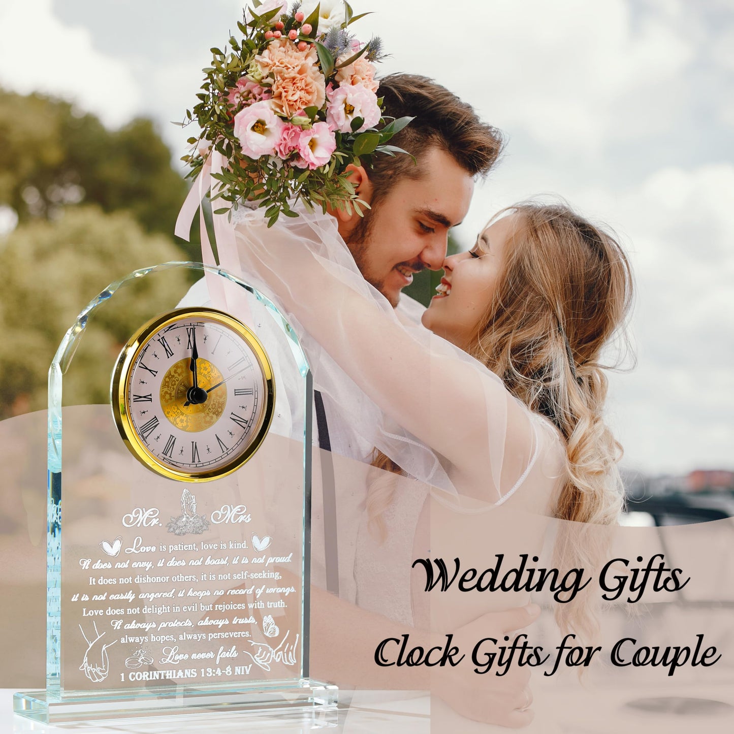 Wedding Gifts for Couple Unique 2025 - Crystal Clock Happy Anniversary Marriage Gift for Couple Keepsake - Engagement Gifts Bridal Shower Gifts for Bride and Groom Engagement Newlywed Mr Mrs Present
