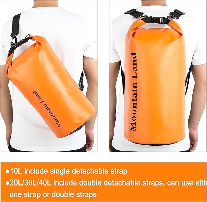 Mountain Land Waterproof Beach Dry Bag 30L Roll Top Backpack Boat Bag Dry Sack for Kayaking Rafting Fishing Hiking Camping Orange