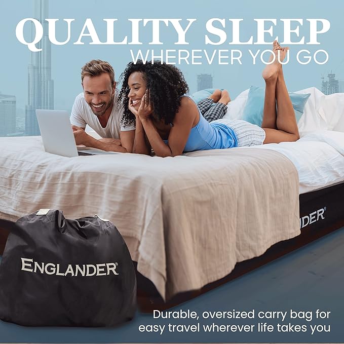 Englander California King Air Mattress with Built in Pump Raised - Double High- Luxury Size Camping Mattress - Blow Up Floor Bed for Home - Microfiber, Waterproof Airbed with Patch Kit