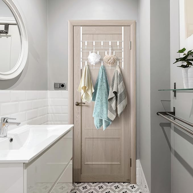 Over The Door Hooks for Hanging, 14 Hook Over Door Hanger and Towel Rack for Bathroom
