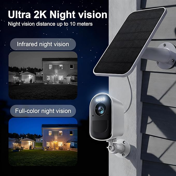 Security Cameras, Wireless Camera Outdoor Powered by Solar & Battery, 2K Cameras for Home Security, Color Night Vision, PIR Motion Detection,2-Way Talk,SD/Cloud Storage,2.4G/5GHz Wifi Solar Camera
