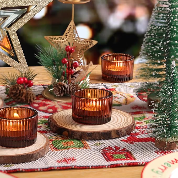 Tealight Candle Holder Set of 12, Amber Small Votive Candle Holders for Table Centerpiece,Glass Tea Light Candles Holder for Party&Home,Wedding Decor