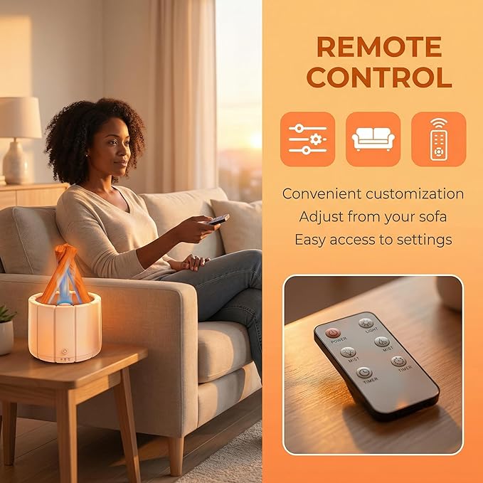 Aesthetic Campfire Essential Oil Diffuser, USB Rechargeable Wood Stack Humidifier with Remote, 7-Color Flame Light, Portable Aroma Diffuser for Home Office Decor, Unique Zen Gift (2, White, Black)