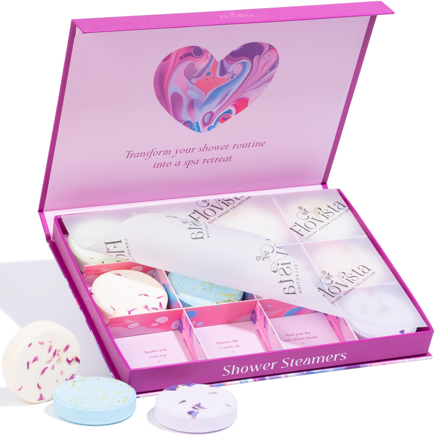Aromatherapy Shower Steamers Gift Set – 12 Spa Tablets, 6 Scents (Lavender, Mint & Eucalyptus, Jasmine, Watermelon, Grapefruit & Orange) – Relaxation & Stress-Relief Self-Care Gifts for Women