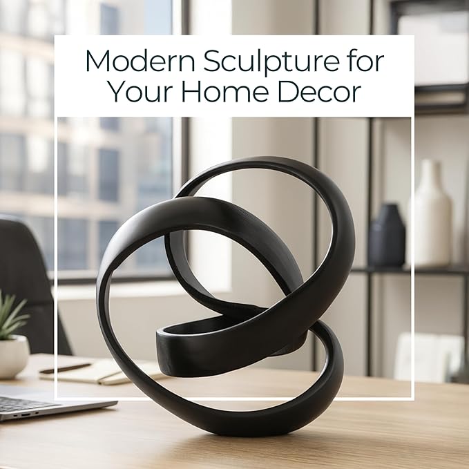 Metal Decorative Object – Minimalist Shelves & Coffee Table Decor – Aluminum Knot Sculpture Modern Home Decor for Office, Bedroom & Living Room – 8" x 7", Black