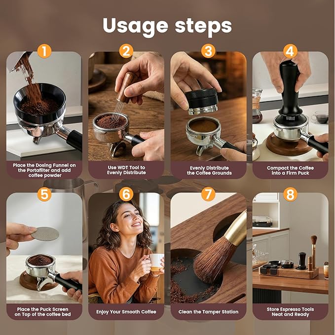 28-Piece 51mm Espresso Accessories Kit, Espresso Machine Tools with Wood Tamping Station, Tamper, Distributor, WDT Tool, Dosing Funnel, Milk Frothing Pitcher & Latte Art Set