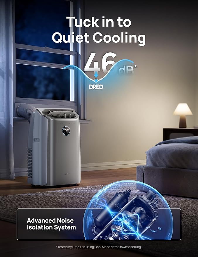 DREO Portable Air Conditioners, 12,000 BTU AC Unit for Bedroom with Drainage-free Cooling, 46dB Quiet, APP/Voice/Remote, 24h Timer with Fan & Dehumidifier, Smart Standing AC for Room Indoors, AC515S