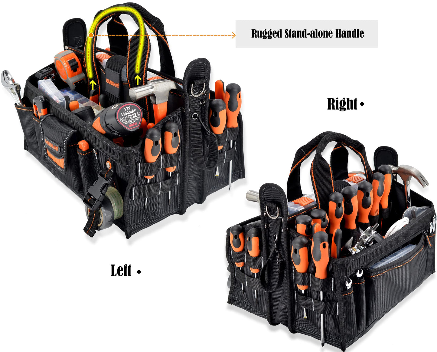 WELKINLAND 19-POCKETS Tool tote, HVAC tool bags organizer, Heavy-Duty electrician tools bag, Tool tote bag w/socket organizer tool boxes, Stay-Up maintenance tools bags