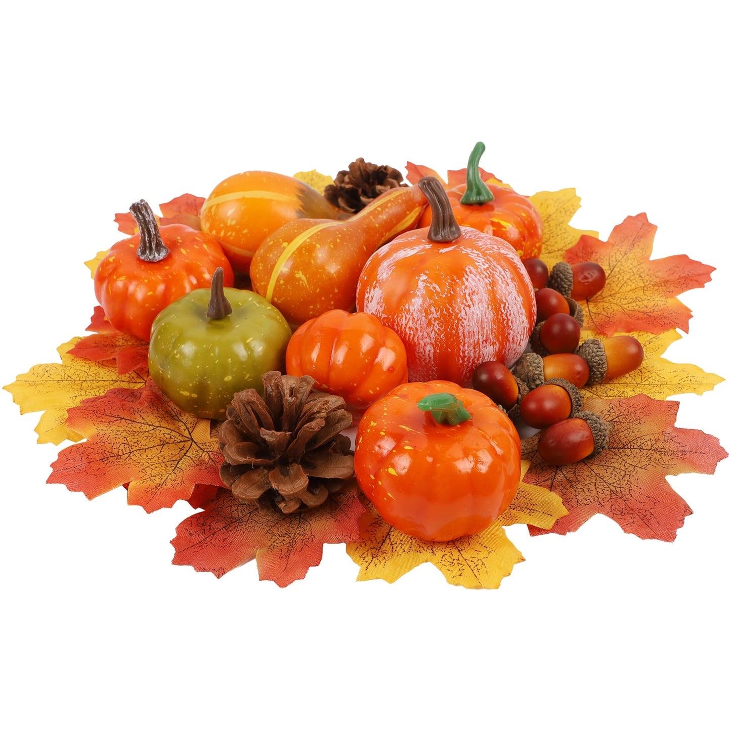 winemana Fall Decorations for Home-6pcs Mini Pumpkins & 2pcs Gourds, 30pcs Leaves & 10pcs Acorns, 2pcs Pinecones Centerpiece Set-Harvest Decor for Table Mantel (Largest: 4.5" x 2.1"")"