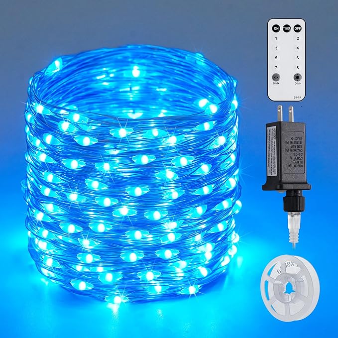 JMEXSUSS 200 LED Blue Fairy Lights Plug in, 66 ft Christmas Tree Lights Outdoor Waterproof with 8 Modes, Christmas Twinkle Lights for Bedroom Christmas Tree Decor
