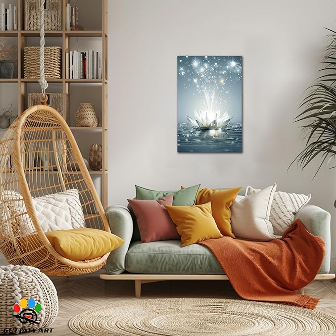 GUTTATY Zen Floral Canvas Wall Art, Water Lily Bloom Picture, Lotus Flower Canvas Art Print, Spiritual Zen Wall Picture, Meditation Spiritual Zen Flower Print for Yoga Spa Spiritual Room 18x24 inch