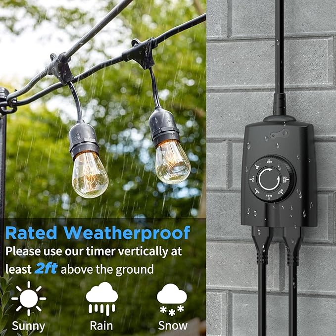 G-ELEK Outdoor Timer Outlet Waterproof, 24 Hour Outdoor Light Timer, Timers for Electrical Outlets, Ideal for Pool Pump, Christmas Lights, Heavy Duty, Grounded Outlets (Dusk to Dawn Sensor, 1 Pack)