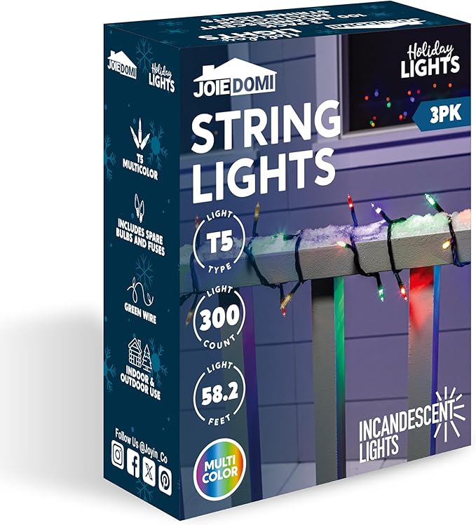 Joiedomi Multicolor Christmas String Lights,300(3x100) 64.2FT Christmas Fairy Tree Lights Plug in for Indoor Outdoor Xmas Decorations Patio Holiday Theme Party Yard House,Green Wire
