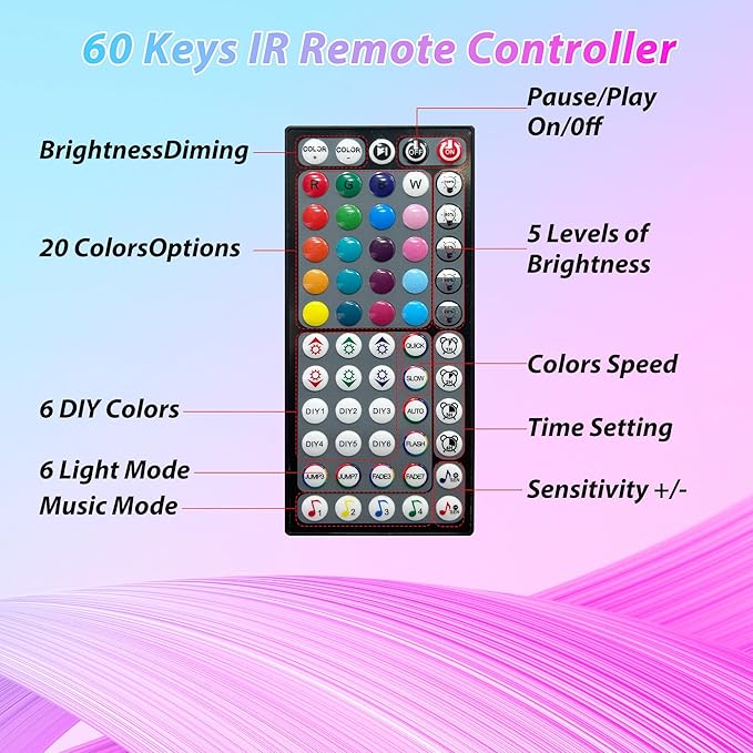 Led Lights for Bedroom 400ft Music Sync Color Changing Led Strip Lights with 60 Key Remote and App Control RGB Led Light Strip for Home Party Room Decoration
