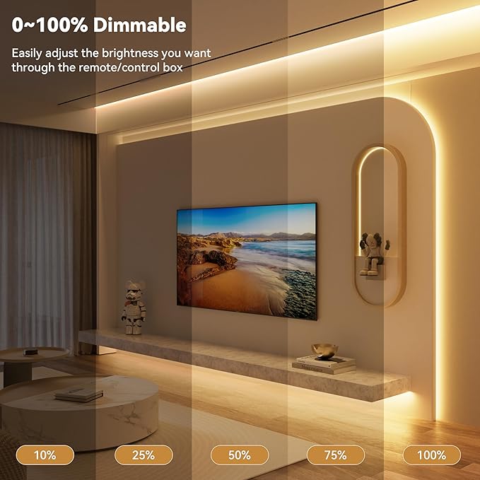 PAUTIX COB LED Strip Light 32.8ft,Engineering Level UL Listed Warm White 2700K,CRI93+ Super Bright High Lumen,Dimmable 24V Flexible LED Tape Light with RF Remote,for Cabinets,Home&Office DIY Lighting