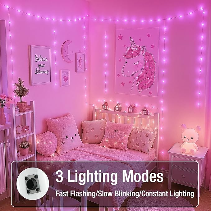 10 Pack Fairy Lights Battery Operated - 7ft 20 Led Twinkle Lights 3 Modes, Bulk Mini String Lights Waterproof for Mason Jars Vases DIY Party Wedding Decoration Christmas -Pink
