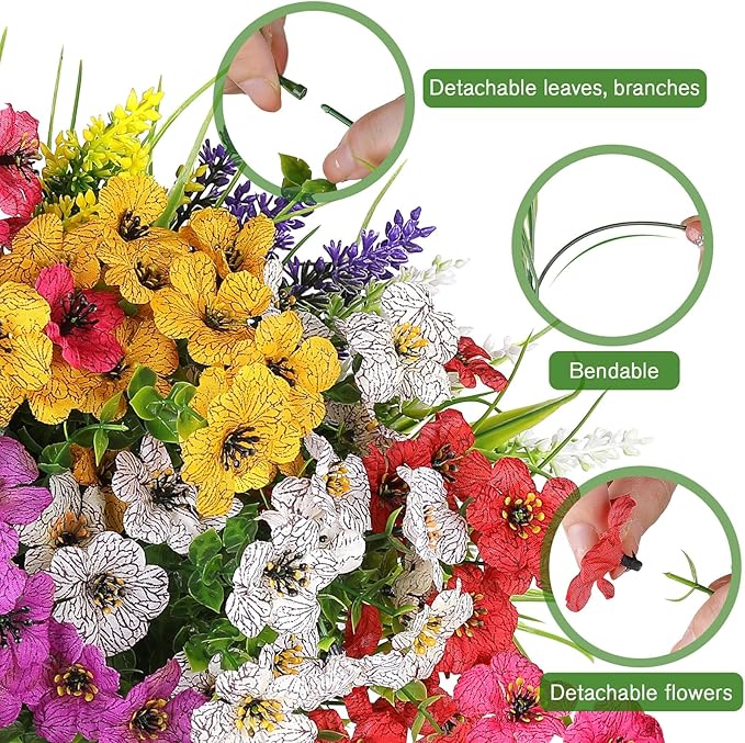 12 Bundles Artificial Flowers for Outdoor,No Fade Fake Plastic Flower Lavender Monkey Grass for Decoration,Faux Plants Hanging Planters Indoor Outside Garden Porch Window Box Home Wedding