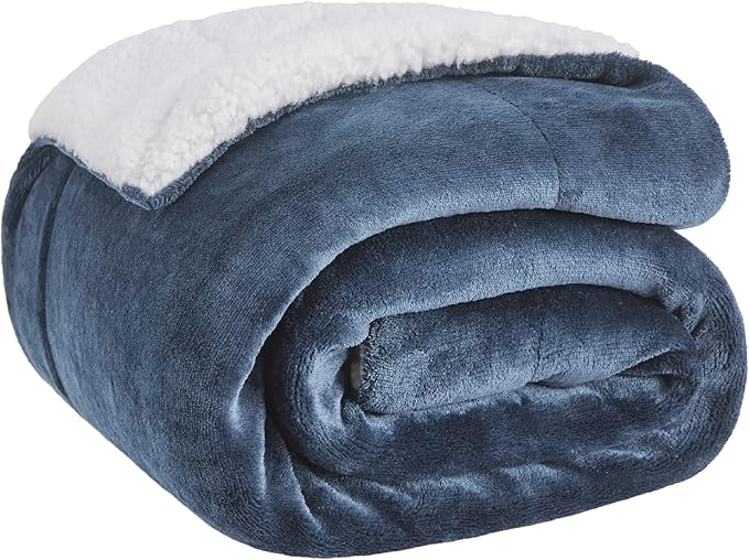 Bedsure GentleSoft Sherpa Fleece Throw Blanket Twin Size for Couch - Thick and Warm Throw for Women and Men, Soft Fuzzy Plush Twin Blanket for Winter, Slate Blue, 60x80 Inches