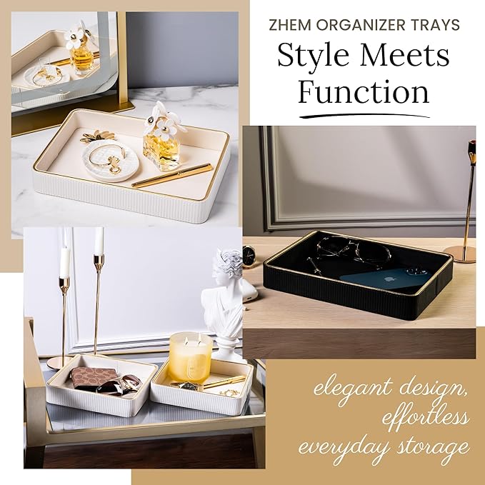 Small Night Stand Organizer Nightstand Tray Bedside Table Organizer Women| Dresser Trays for Bedroom Leather Valet Trinket Tray Catch All| Purse Bowl for Women| Desk Trays Key Holder Bowl