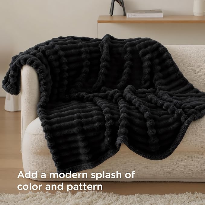 Bedsure GentleSoft Twin Blanket for Couch - Cozy Soft Blankets for Women, Cute Small Fleece Throws for Girls, Black, 60x80 Inches