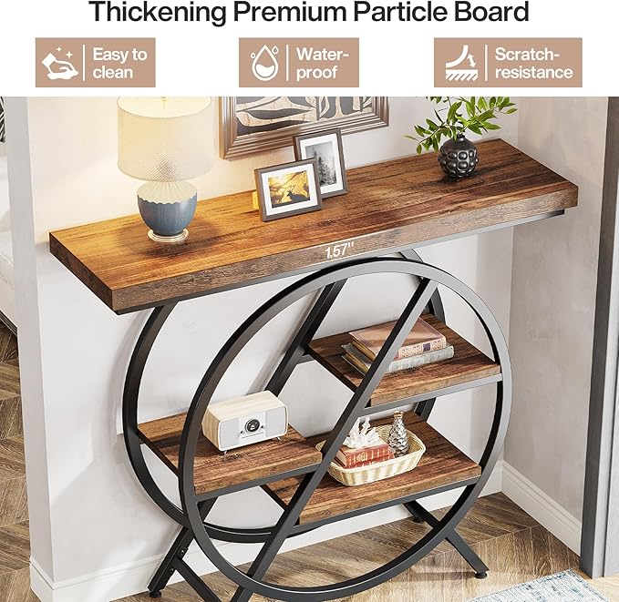 Tribesigns Console Table, 40-Inch Entryway Table with Storage Shelves, 4-Tier Industrial Hallway Sofa Table with Geometric Metal Frame, Accent Table for Living Room, Entryway, Rustic Brown