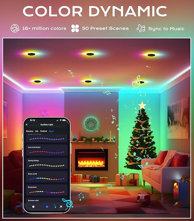 [6 Pack] CLOUDY BAY 3 Inch RGB Smart Recessed Lighting with Gradient Accent Light and Night Light,2700K~6500K,7W Recessed Lights Ultra-Thin Downlight Compatible with Alexa and Google Home Assistant