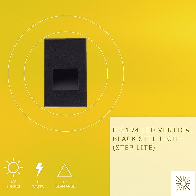 3W LED Vertical Step Lights, Black Finish, 120V Dimmable LED Stair Lights Indoor and Outdoor, 125 Lumens, CRI 90+, IP-65 IC Rated, ETL Listed, Super White 5000k