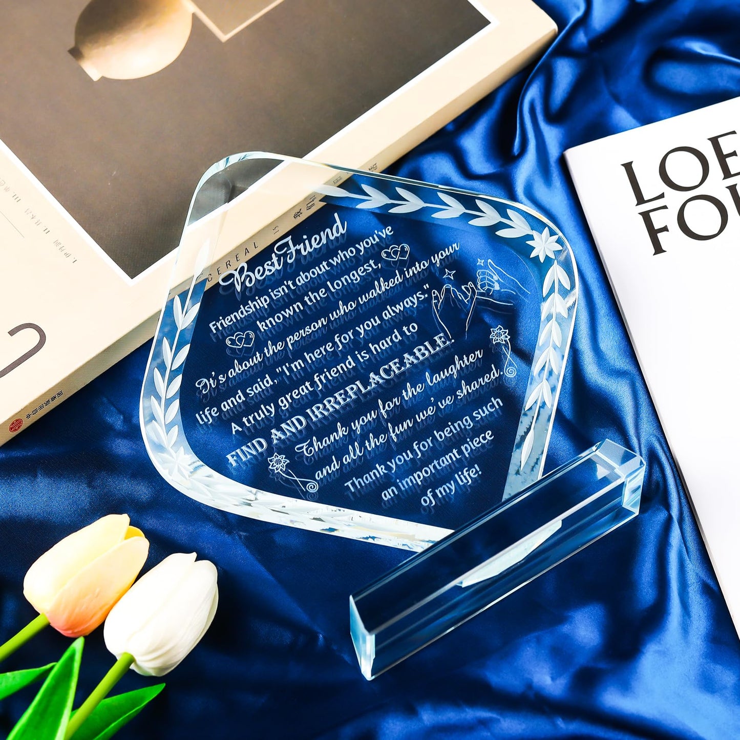 Movdyka Laser-Engraved Crystal Friendship Plaque - Heartfelt for Women, Bestie or Sisters, Forever Friends Keepsake, Unique Birthday for Best Friends Women Female