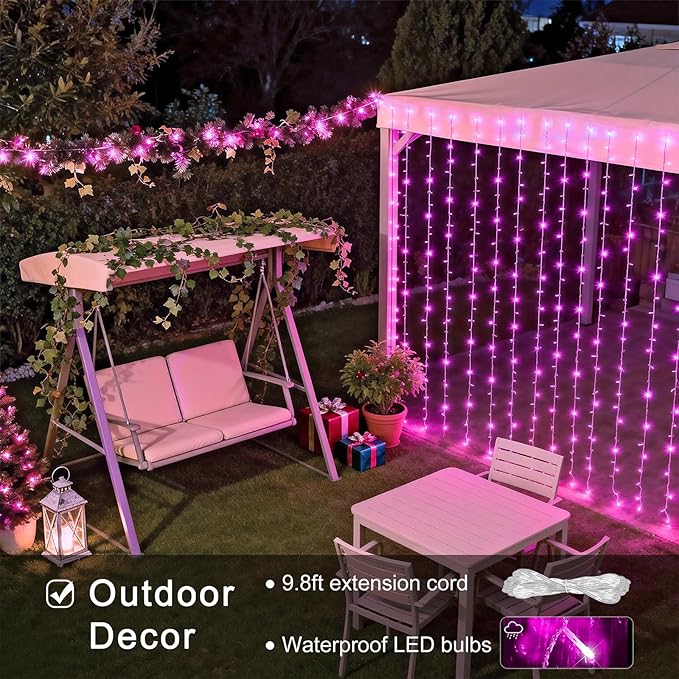 JMEXSUSS 300 LED Curtain Lights Plug in with Remote, Pink String Lights for Bedroom, Christmas, Window, Wall, Party, Teen, Girls' Room, Dorm, Valentine's Day Indoor Outdoor Decor, 9.8X9.8ft