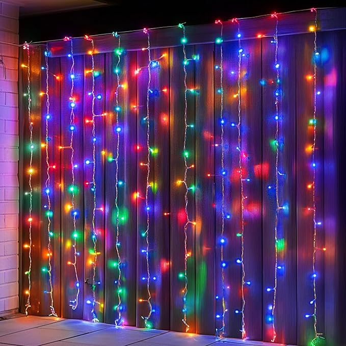 Dazzle Bright 300 LED Curtain String Lights, Christmas Fairy Lights for Bedroom with 8 Lighting Modes, Connectable Waterproof Window Lights Party Wedding Garden Wall Decor, Multi-Colored