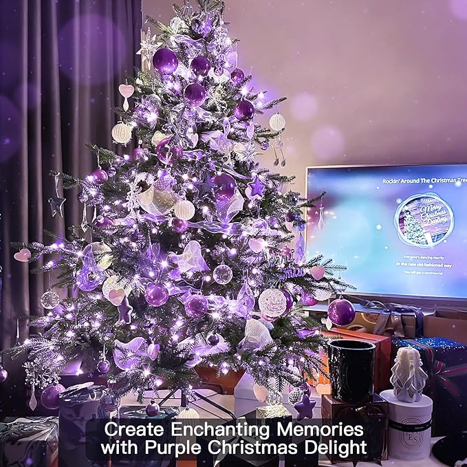 suddus Hallowee Purple Lights Battery Operated, 66ft 200 LED Twinkle Lights Battery Operated, Purple Fairy Lights for Christmas Tree, Garland, Bedroom, Backyard, Porch, Yard, Party Decorations