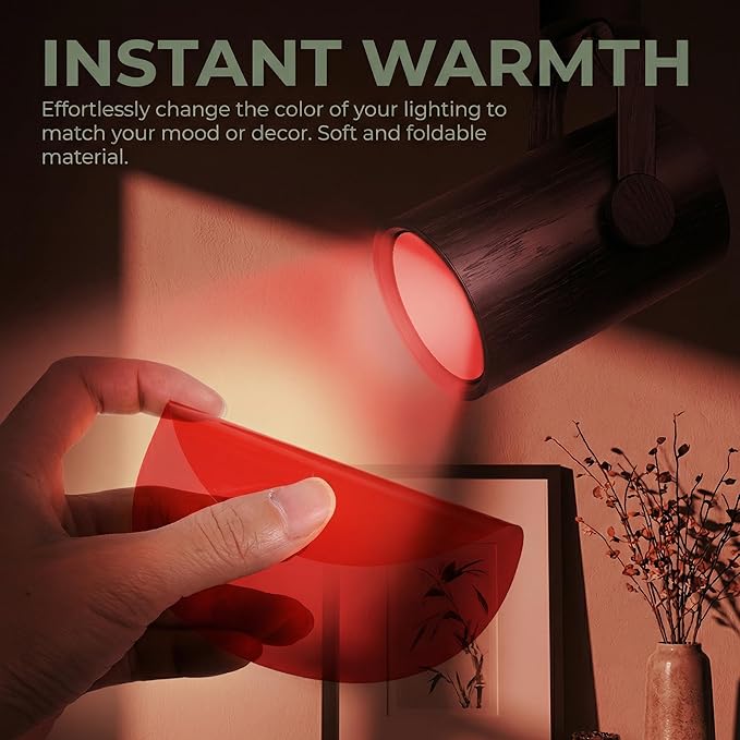 5pcs 10cm Dimming Diffuser Film Ambient Lighting Gel Warm Color Filters Round Light Diffuser Film Sheet for Led Ceiling Spotlight, Video Light, Red