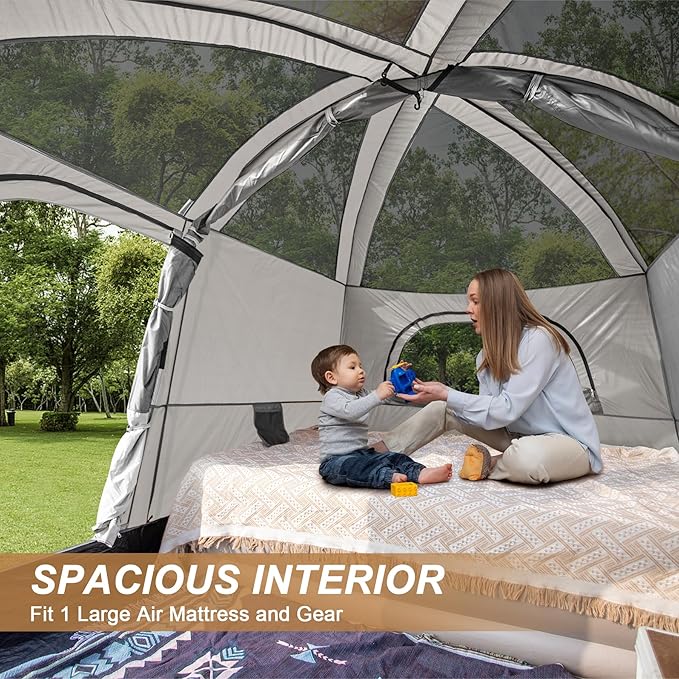 4-6 Person Camping Tent, Large Family Cabin Tents with Porch & Rainfly, Double Layer Waterproof Glamping Tent with 2 Rooms 2 Doors, Portable Big Tents for Outdoor Camping Hiking Party
