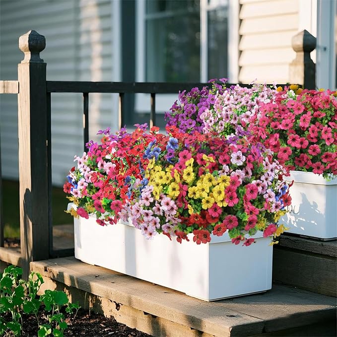 Ouddy Decor 24 Bundles Artificial Flowers for Outdoors Fake Silk Flowers UV Resistant Faux Plastic Plants for Spring Summer Garden Porch Window Box Table Vase Home Indoor Outdoor Decoration, Yellow