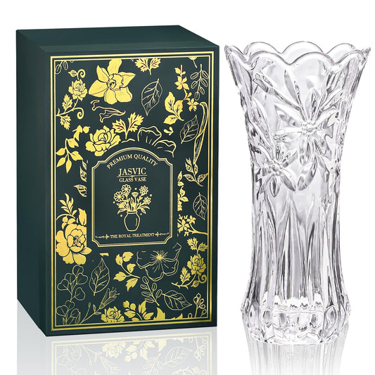 12" Glass Crystal Vase for Flowers with Luxury Gift Box, Elegant Tall Clear Vases for Wedding, Valentine Gift, Large Floreros Centerpieces for Living Room Home Décor