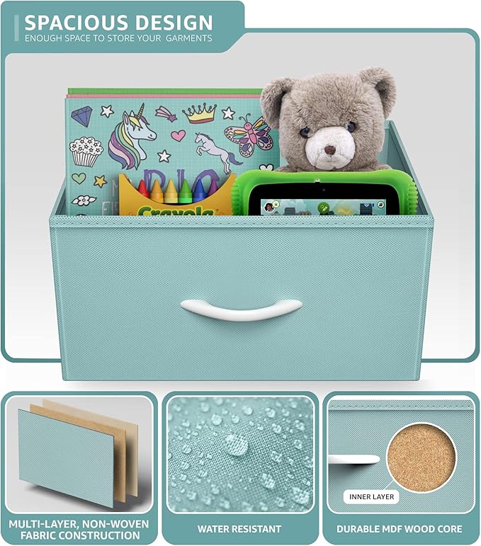 Sorbus Nightstand with 3 Drawers - Bedside Furniture & Accent End Table Chest for Home, Bedroom Accessories, Office, College Dorm, Steel Frame, Wood Top, Pastel Fabric Bins (Aqua)
